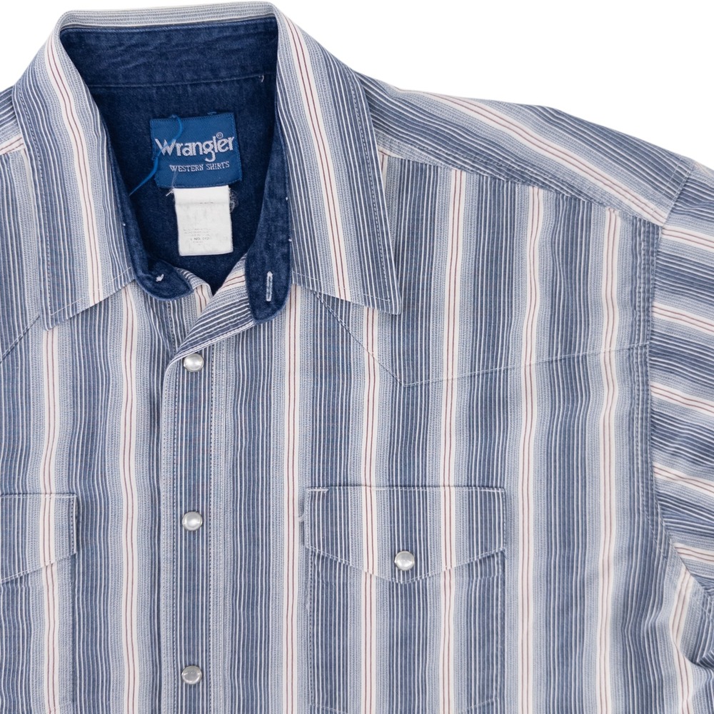 Vintage Wrangler Men's 2XL Western Shirt Pearl Snap Button Short Sleeve Striped